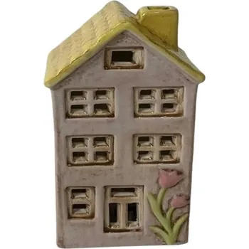 LED keramický domeček s květinovými motivy 14,8 cm