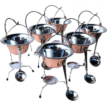 kotlíky Servírovací gulášové kotlíky na stojánku měděný-nerezový set 6 kusů s naběračkami