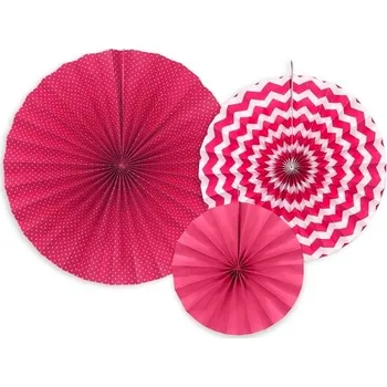 PartyDeco Dekorační rozety sytě růžové 3 ks - svatební výzdoba