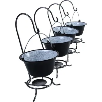 kotlíky Servírovací gulášový kotlík na stojánku černý set 4 kusy