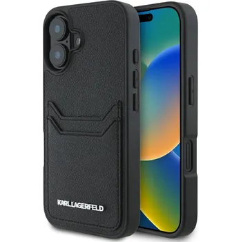 Náhradní kryt pro mobilní telefon Karl Lagerfeld - Hardcase Grained Leather Cardslots (KLHCP16SPKHPORPK) - iPhone 16 - Kovový podlouhlý kryt