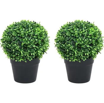 umělá květina vidaXL Umělé zimostrázy ve tvaru koule 2 ks s květináči zelené 37 cm [336518]