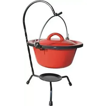 Outdoor vaření Servírovací kotlík na stojánku červený s poklicí