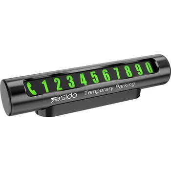Náhradní kryt pro mobilní telefon Yesido - Parkovací číslo (C68) - na přístrojovou desku, fluorescenční číslice, skryté číslo, odolné proti povětrnostním vlivům, hliníková slitina - černé provedení