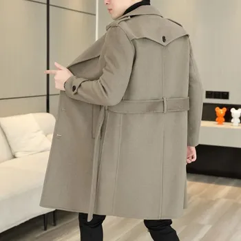 Pánský kabát Best Fashion Pánský vlněný kabát pro elegantní zimní outfit Barva: Khaki, Velikost: XXS