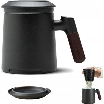 KERAMICKÝ ŠÁLEK NA ČAJ S FILTREM VYSOKÝ ČERNÝ