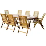 Set zahradního nábytku - HECHT ROYAL SET (Luxusní kombinovaný set osmi rozkládacích křesel a jednoho stolu z tvrdého dřeva Akácie. Vhodné pro zahradní kryté plochy a interiéry. Stůl: 180/280 x 115 x 76 cm. Křeslo 58 x 68 x 110 cm. Nosnost křesla 160kg)