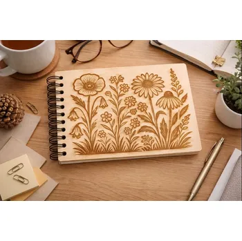 desky na sešit Dary dřeva Personalizovaný dřevěný deník – originální zápisník - luční kvítí Velikost: A5