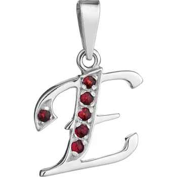 Přívěsek Stříbrný přívěsek s českým granátem, rhodiovaný - písmeno E