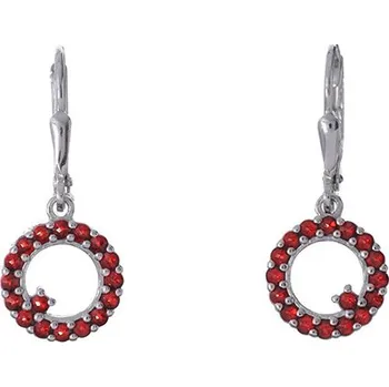 Náušnice Stříbrné náušnice s českým granátem, rhodiované - kruh Zapínání: klapka