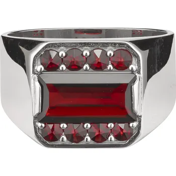Prsten Stříbrný prsten s českým granátem, rhodiovaný - obdélník Velikost: 58