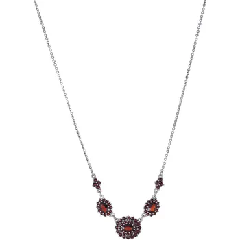 Náhrdelník Stříbrný náhrdelník s českým granátem, rhodiovaný - ovál