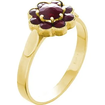 Prsten Stříbrný prsten s českým granátem, zlacený - květina Velikost: 57