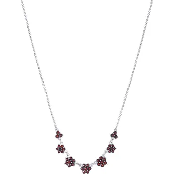 Náhrdelník Stříbrný náhrdelník s českým granátem, rhodiovaný - květina