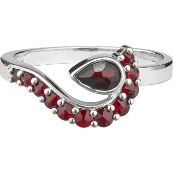 Prsten Stříbrný prsten s českým granátem, rhodiovaný - vlnka Velikost: 60