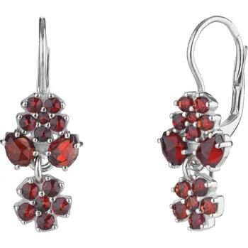 Náušnice Stříbrné náušnice s českým granátem, rhodiované - květina Zapínání: klapka