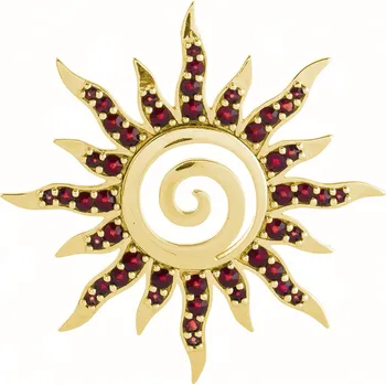 Brož Stříbrná brož s českým granátem, zlacená - slunce