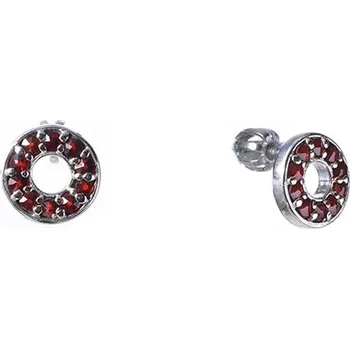 Náušnice Stříbrné náušnice s českým granátem, rhodiované - kruh Zapínání: balónek