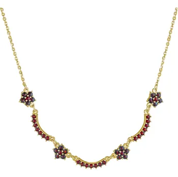 Náhrdelník Stříbrný náhrdelník s českým granátem, zlacený - květina