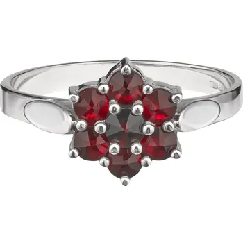 Prsten Stříbrný prsten s českým granátem, rhodiovaný - květina Velikost: 62