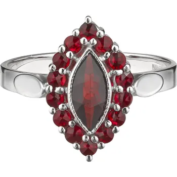 Prsten Stříbrný prsten s českým granátem, rhodiovaný - špička Velikost: 59