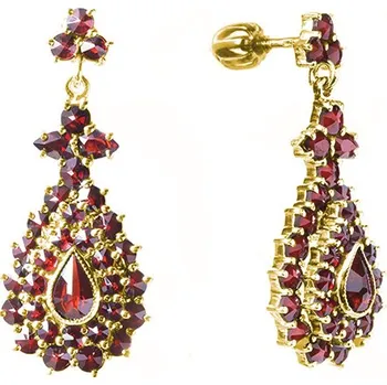 Náušnice Stříbrné náušnice s českým granátem, zlacené - kapka Zapínání: klapka