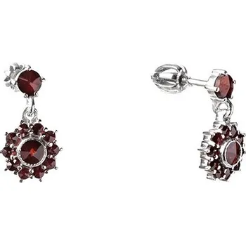 Náušnice Stříbrné náušnice s českým granátem, rhodiované - květina Zapínání: klapka