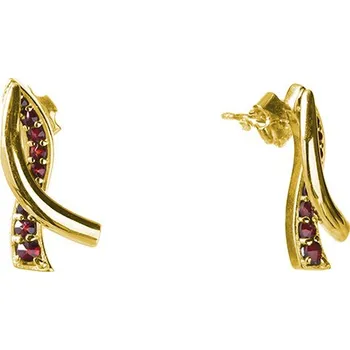 Náušnice Stříbrné náušnice s českým granátem, zlacené - vlnka Zapínání: puzeta