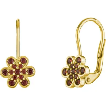 Náušnice Stříbrné náušnice s českým granátem, zlacené - květina Zapínání: balónek