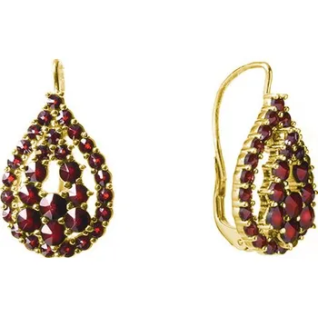 Náušnice Stříbrné náušnice s českým granátem, zlacené - kapka Zapínání: klapka