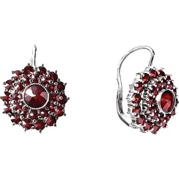 Náušnice Stříbrné náušnice s českým granátem, rhodiované - květina Zapínání: balónek
