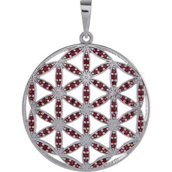 Přívěsek Stříbrný přívěsek s českým granátem, rhodiovaný - květ života