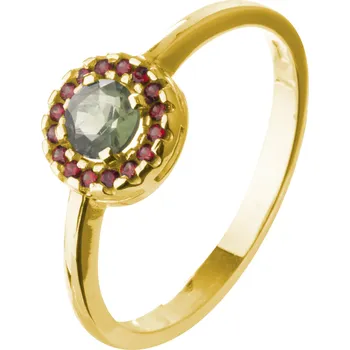 Prsten Stříbrný prsten s českým granátem a vltavínem, zlacený - kruh Velikost: 59