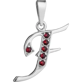 Přívěsek Stříbrný přívěsek s českým granátem, rhodiovaný - písmeno F