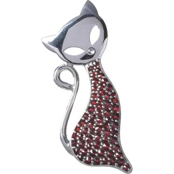 Přívěsek Stříbrný přívěsek s českým granátem, rhodiovaný - zvíře - kočka