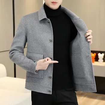 Pánský kabát Best Fashion Pánský krátký vlněný kabát elegantního střihu Barva: Šedá, Velikost: XXS