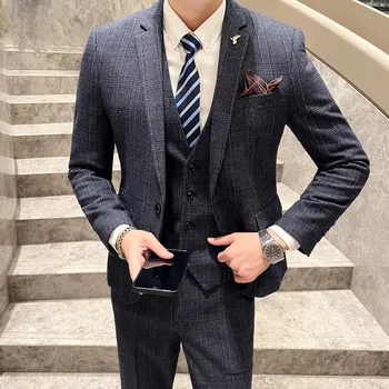 Best Fashion Pánský třídílný oblek pro svatby a slavnostní události Barva: Modrá, Velikost: 4XL