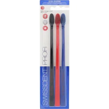 Zubní kartáček Swissdent Profi Colours Trio Soft-Medium zubní kartáček měkký-středně tvrdý 3 ks odstín Black, Red, Blue