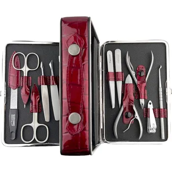 GLOBOS Dámský set na manikúru 1781-89 červený kroko s nůžkami SOLINGEN