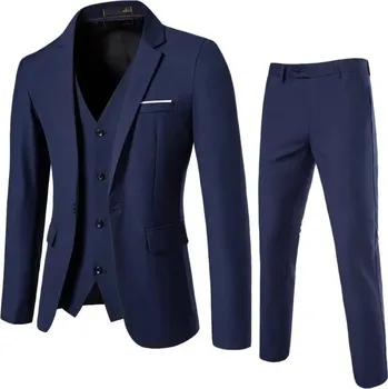 Best Fashion Pánský třídílný oblek pro formální události Barva: Tmavě Modrá, Velikost: 4XL