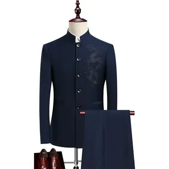 Best Fashion Pánský oblek se stojáčkem pro moderní styl Barva: Tmavě Modrá, Velikost: 4XL