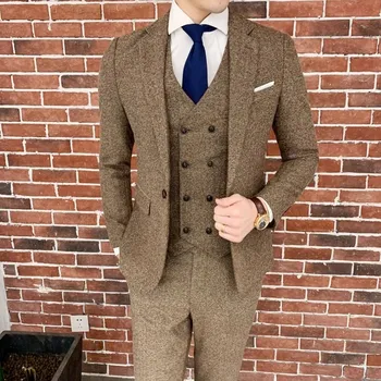 Best Fashion Pánský třídílný oblek pro slavnostní události Barva: Khaki, Velikost: L