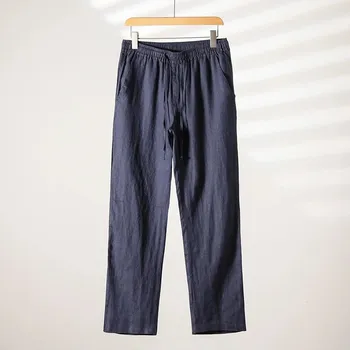 Pánské kalhoty Best Fashion Pánské lněné kalhoty volného střihu na léto Barva: Tmavě Modrá, Velikost: 4XL