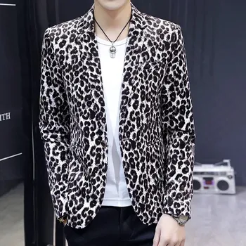 Best Fashion Pánské extravagantní sako se zvířecím vzorem Barva: Bílá, Velikost: S