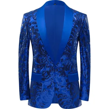 Best Fashion Pánské výrazné sako pro večírky a stage Barva: Modrá, Velikost: XS