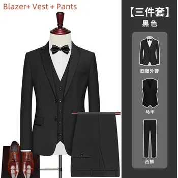 Pánský oblek Best Fashion Pánský třídílný oblek pro svatby a formální akce Velikost: 5XL, Barva (Varianta): Black 2 button suit