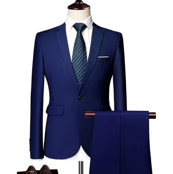 Best Fashion Pánský dvoudílný oblek pro svatby a společenské akce Barva: Tmavě Modrá, Velikost: M