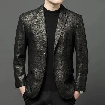 Best Fashion Pánská koženková bunda v elegantním sakovém stylu Barva: Černá, Velikost: S