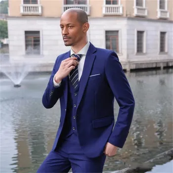 Pánský oblek Best Fashion Pánský třídílný oblek v luxusním stylu Barva: Modrá, Velikost: M