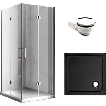 BPS-koupelny Čtvercový sprchový kout HYD-SK08C 90x90 chrom/transparent + vanička HYD-SSV-ST02B černá